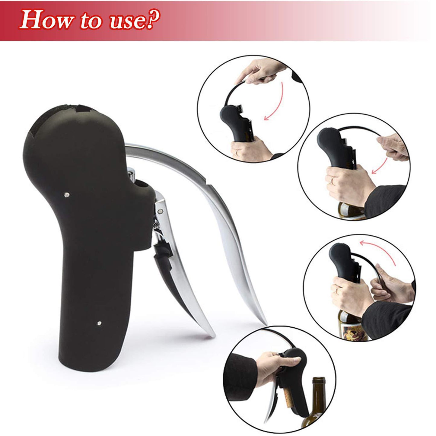 Stainless Steel Wine Opener Compact Vertical Corkscrew Wine Bottle Opener with Foil Cutter