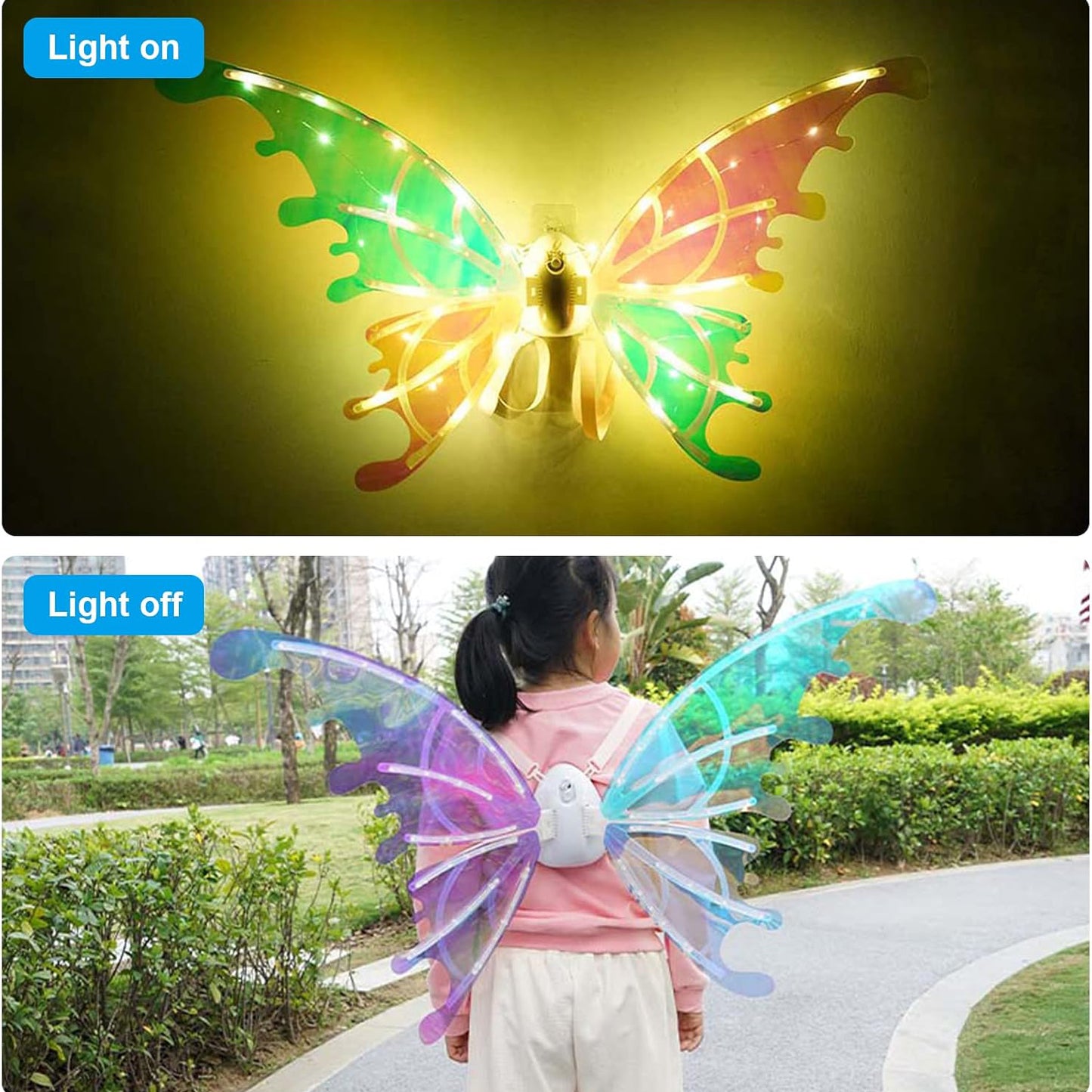 LED Butterfly Wings for Girls Women Dog, Pet Glowing Wings with LED Lights and Music, Light up Wings Adult Costume Wings for Halloween Princess Disguise Party