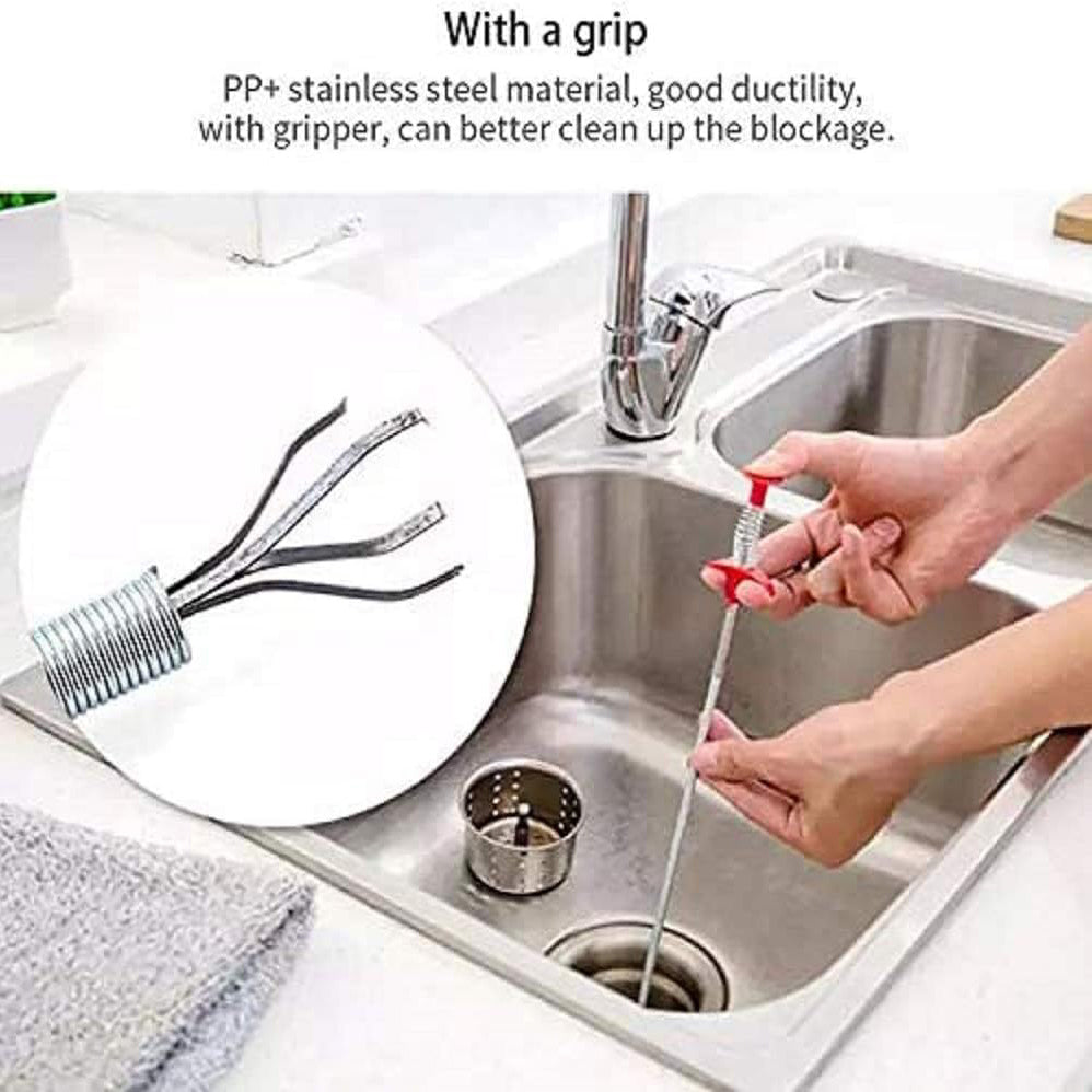 Spring Pipe Dredging Tool, Multifunctional Cleaning Claw, Bendable Sewer Drain Cleaning Brush, Pressure-Type Cleaning Hook for Kitchen, Bathroom and Restaurant (90cm,Black)