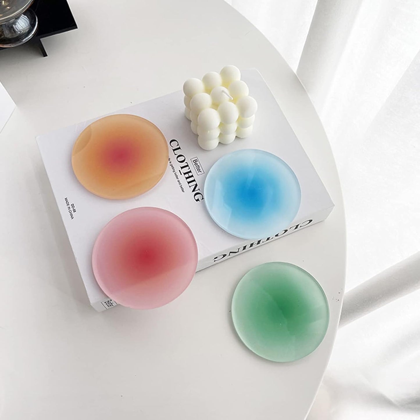 Drink Coasters Colorful Acrylic Coaster Set 4 Pcs , 3.8 Inch Round Non-Slip Table Coasters Coasters for Coffee Table