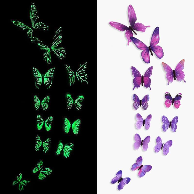 12pcs Glow in The Dark Butterfly Wall Stickers - Self-Adhesive Fluorescent Decals for Kids Room Decor, Nursery Wall Art (Night Light Decorations, Luminous Wall Decals)
