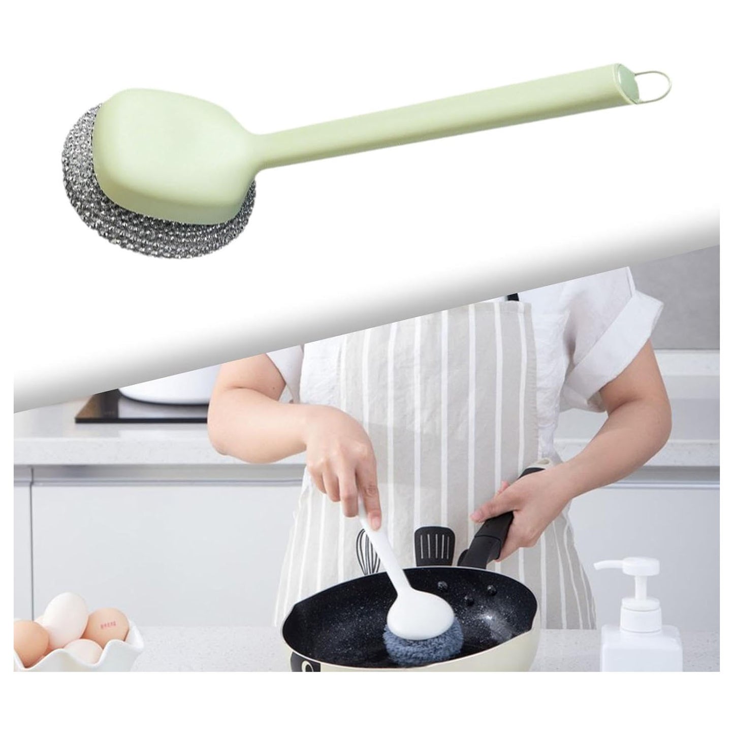 Dish Brush Dish Scrubber Multifuction Household Dishwashing Brush with Handle for Sink Pots Counter Utensils Countertop, green