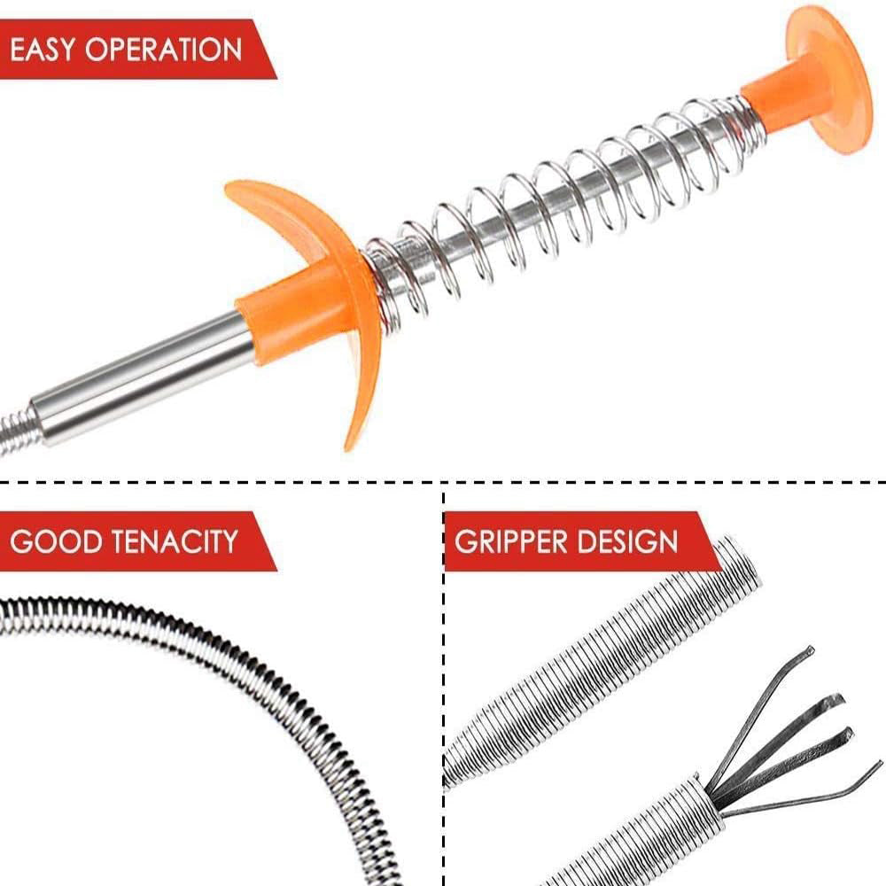 Spring Pipe Dredging Tool, Multifunctional Cleaning Claw, Bendable Sewer Drain Cleaning Brush, Pressure-Type Cleaning Hook for Kitchen, Bathroom and Restaurant (90cm,Black)