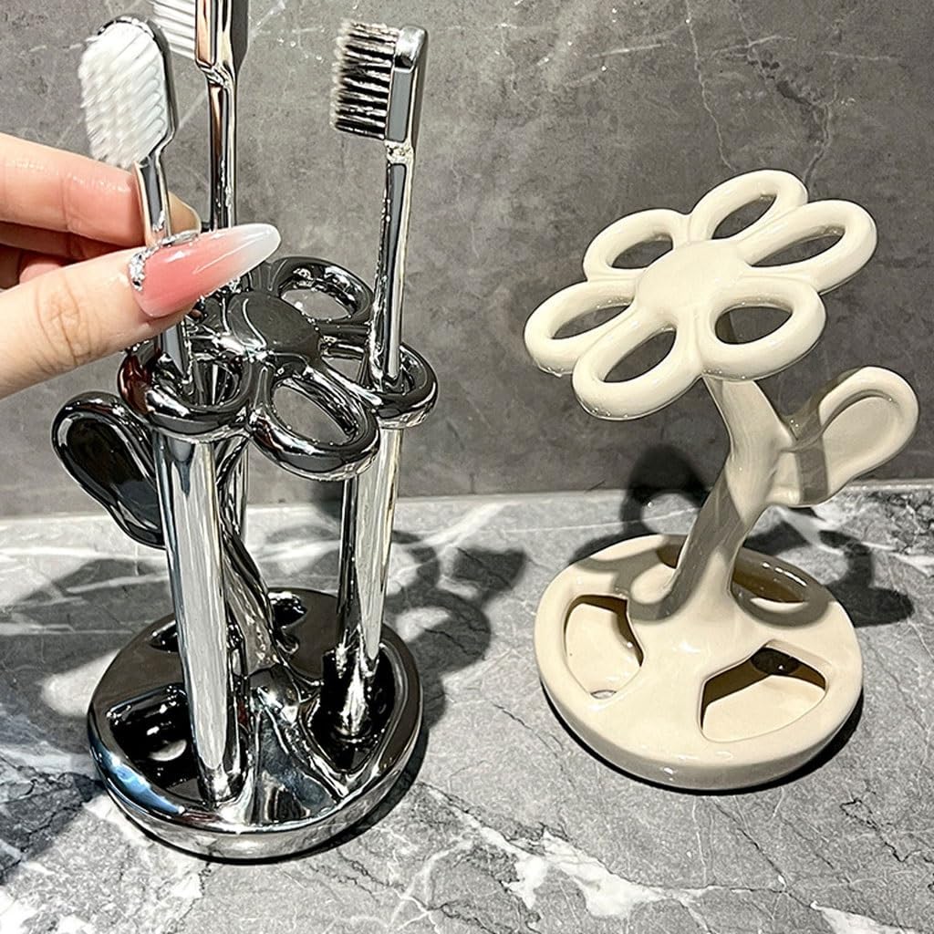 2pcs Bathroom Toothbrush Rack Flower Style Design Toothbrush Holder Ceramic Manual Toothbrush Base Toothbrush Storage Rack Teeth Brushes Holder