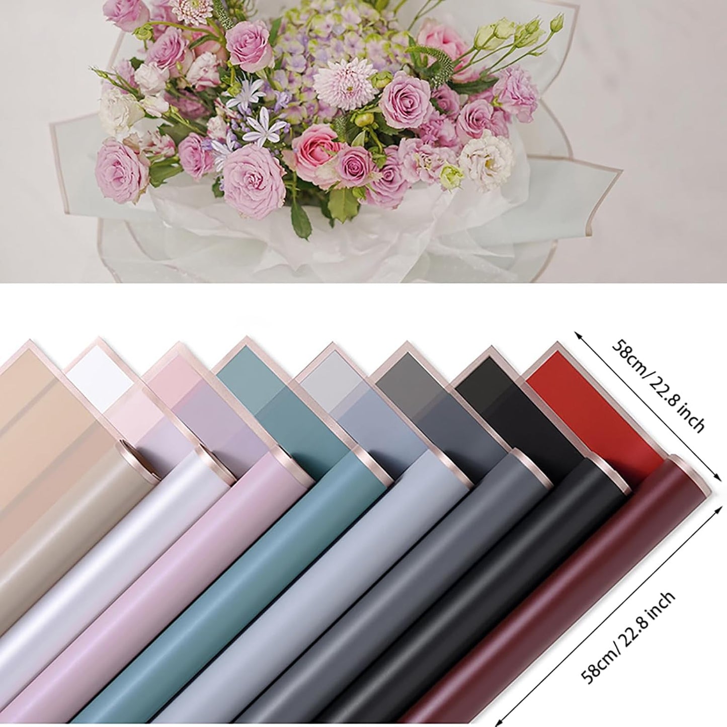 20 Sheets 23 x 23 inch Bouquet Wrapping Paper, Waterproof Flower Wrapping Paper Floral Packing for Wedding Valentines Day Birthday Gift DIY Black
