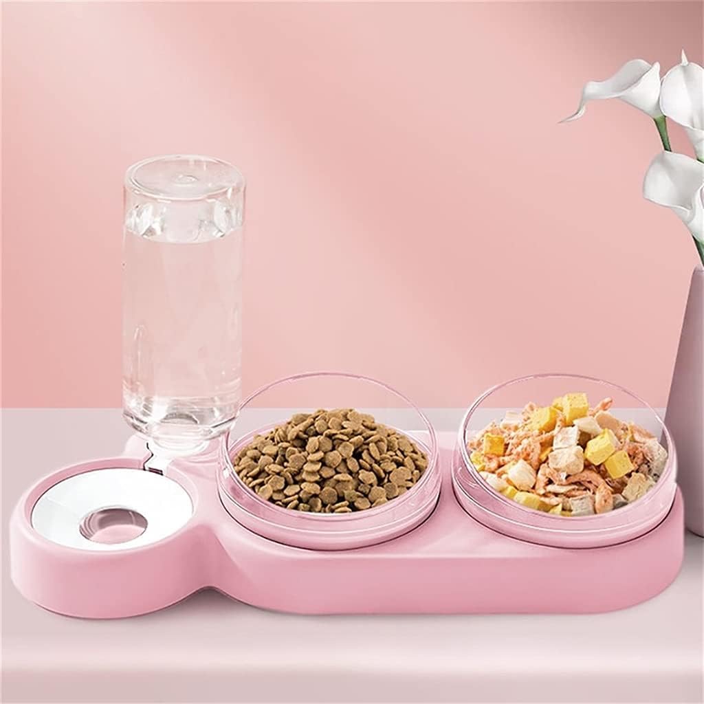Pet Feeder Dogs Cats Food Double Bowls Automatic Watering Neck Guard Distributor (Color Blue)