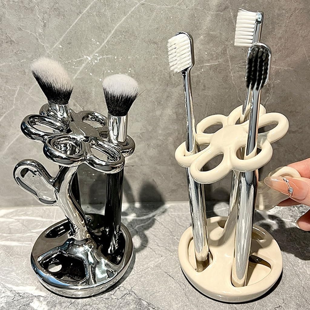 2pcs Bathroom Toothbrush Rack Flower Style Design Toothbrush Holder Ceramic Manual Toothbrush Base Toothbrush Storage Rack Teeth Brushes Holder