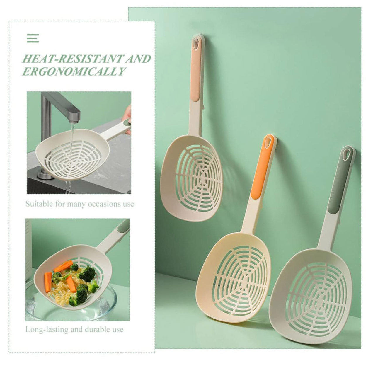 2pcs Noodle Spoon Mesh Strainer Straining Colander Scoop Frying Oil Strainer Ice Shovel Water Spoon Tagliatelle Pasta Silicone Spoon Dumplings Nylon