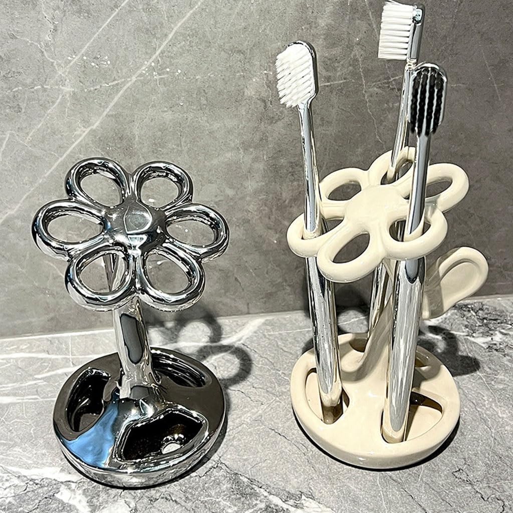 2pcs Bathroom Toothbrush Rack Flower Style Design Toothbrush Holder Ceramic Manual Toothbrush Base Toothbrush Storage Rack Teeth Brushes Holder
