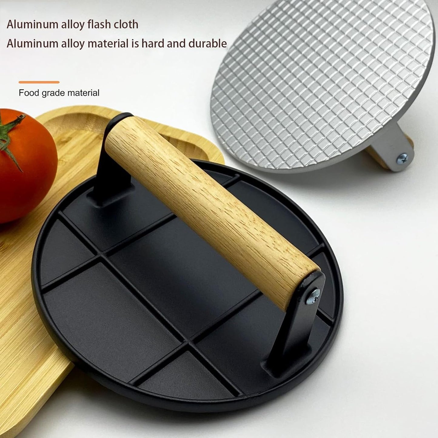 Burger Press, Round Square Burger Smasher for Griddle with Anti-Scald Handle, Non-Stick Smooth Stainless Steel Hamburger Press, Grill Press for Flat Top Grill Cooking, Gift Package, Round,Silver