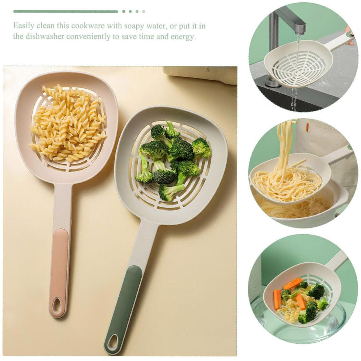 2pcs Noodle Spoon Mesh Strainer Straining Colander Scoop Frying Oil Strainer Ice Shovel Water Spoon Tagliatelle Pasta Silicone Spoon Dumplings Nylon