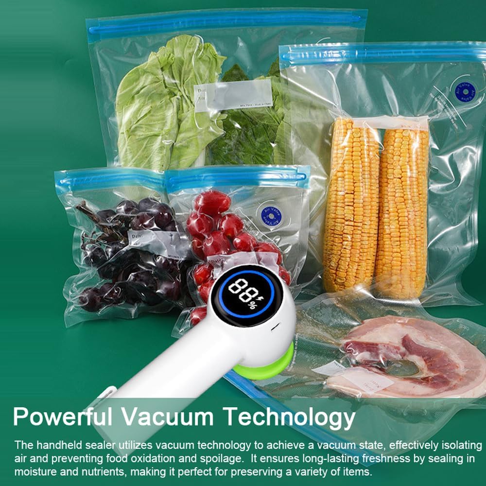 Handheld Vacuum Sealer Multifunctional Food Sealing Machine Mason Jars Electric Sealer Kit with 2 Jar Lids and 2 Preservation Bags for Keeping Food, Fruits, Vegetables s