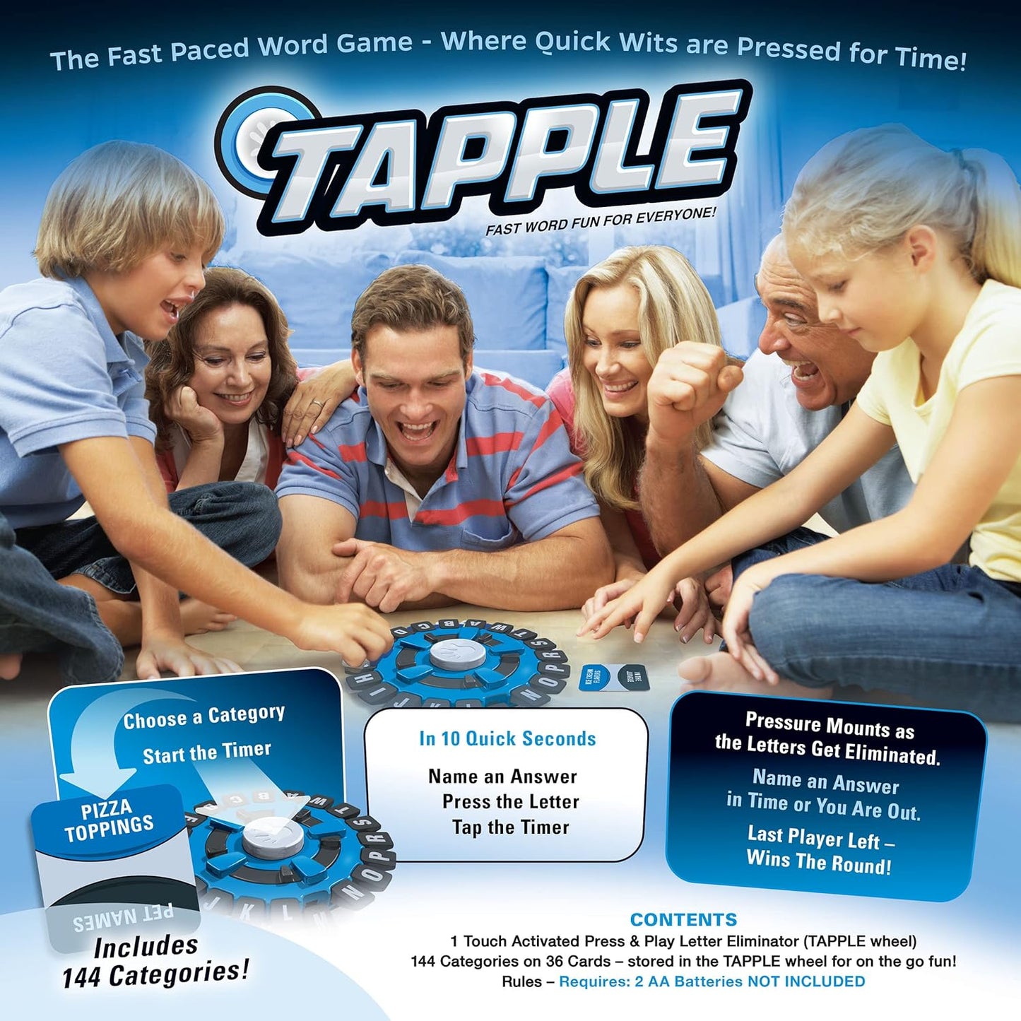 TAPPLE® Word Game Fast-Paced Family Board Game Choose a Category Race Against The Timer to be The Last Player Learning Game Great for All Ages (1 Pack)
