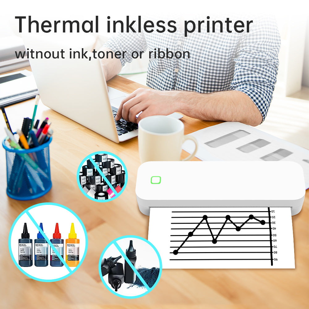 D210 Portable Wireless Thermal Printer – Inkless Printer for Travel, Office & Home, Compatible with iPhone/Android/Mac/Windows, Supports A4