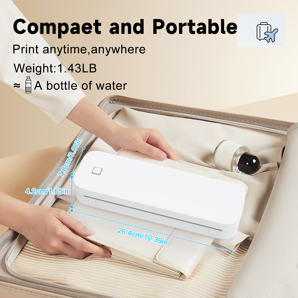 D210 Portable Wireless Thermal Printer – Inkless Printer for Travel, Office & Home, Compatible with iPhone/Android/Mac/Windows, Supports A4
