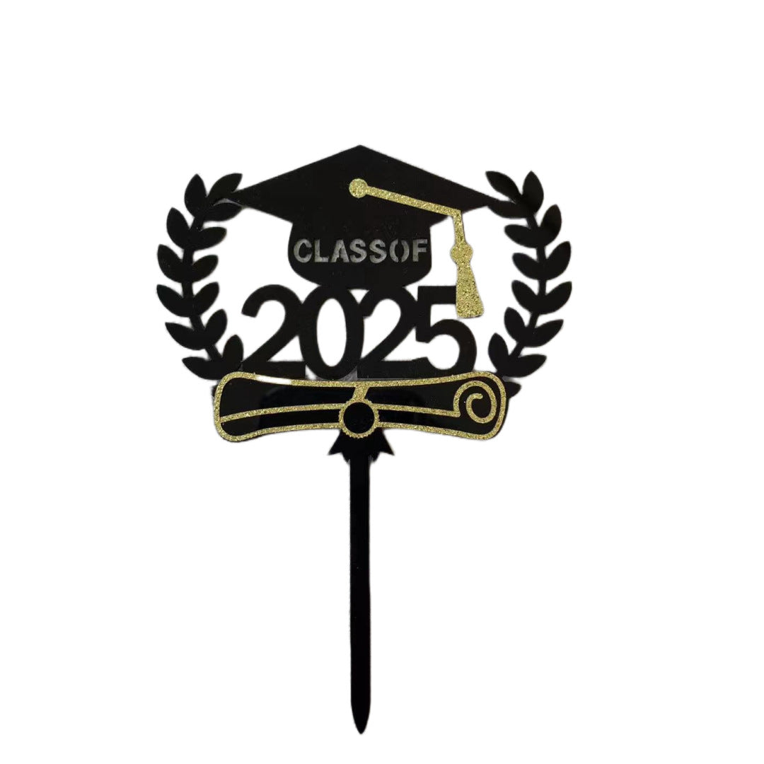 2025 Graduation Cupcake Toppers Black Cake Picks Graduation Table Centerpieces Class of 2025 Cake Decorations Grad Party Favor Supplies