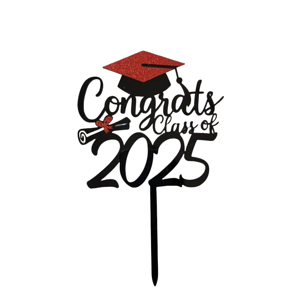 2025 Graduation Cupcake Toppers Black Cake Picks Graduation Table Centerpieces Class of 2025 Cake Decorations Grad Party Favor Supplies