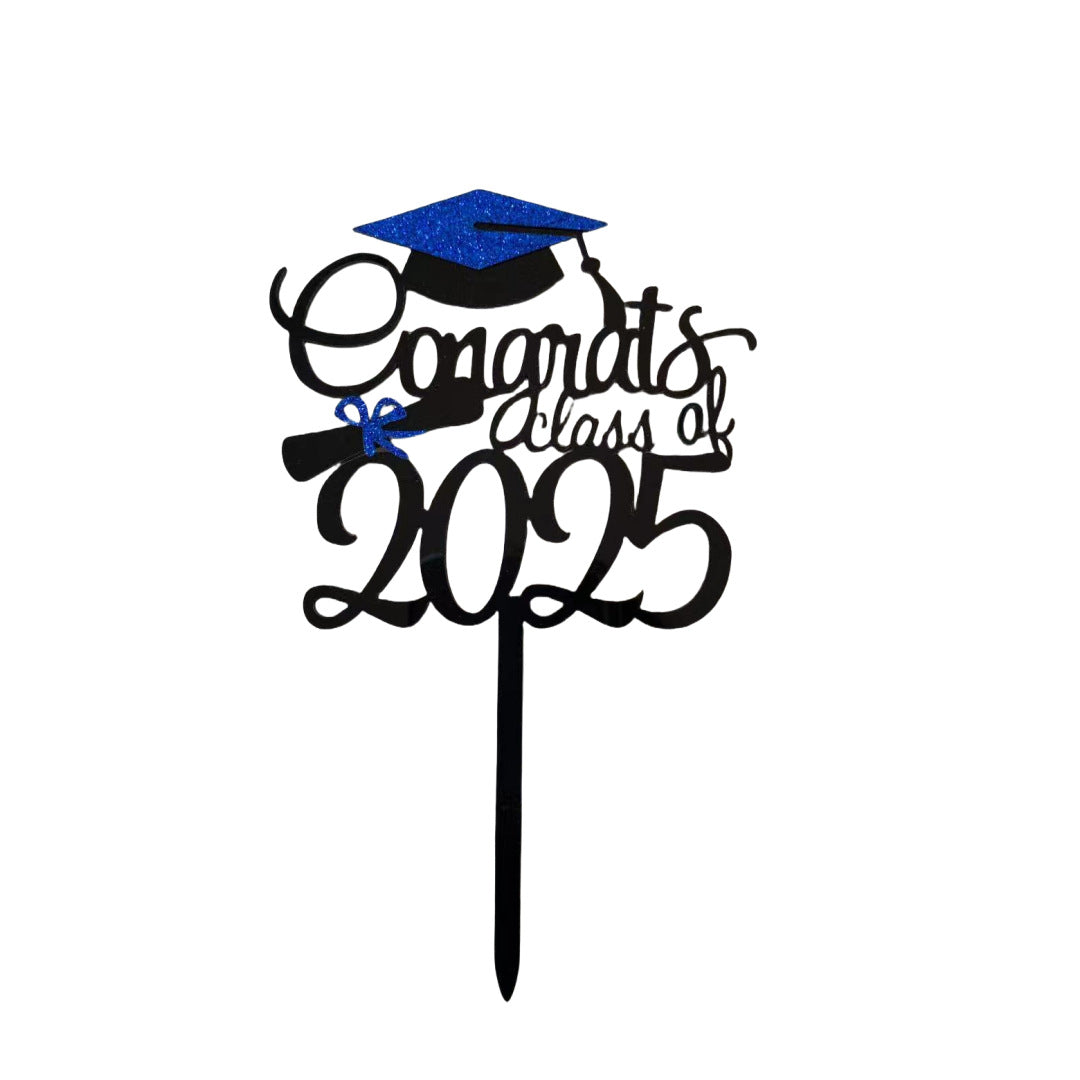 2025 Graduation Cupcake Toppers Black Cake Picks Graduation Table Centerpieces Class of 2025 Cake Decorations Grad Party Favor Supplies