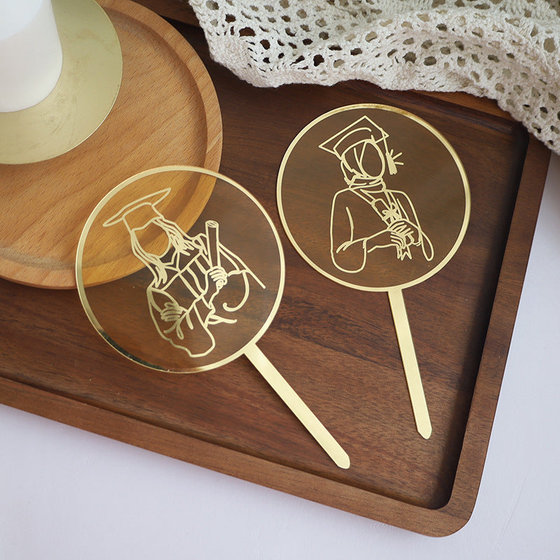 2025 New Laser Printing Graduation Cake Decoration Female Doctor Marked Lines Round Acrylic Cake Toppers Cake Decoration