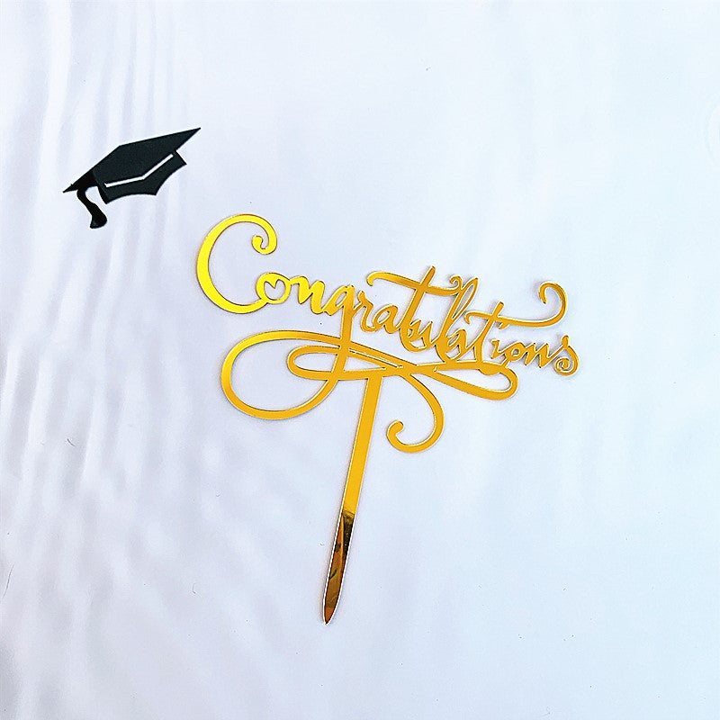 Congratulations Gold Cake Topper, Graduation, Wedding, Retirement Party Supplies