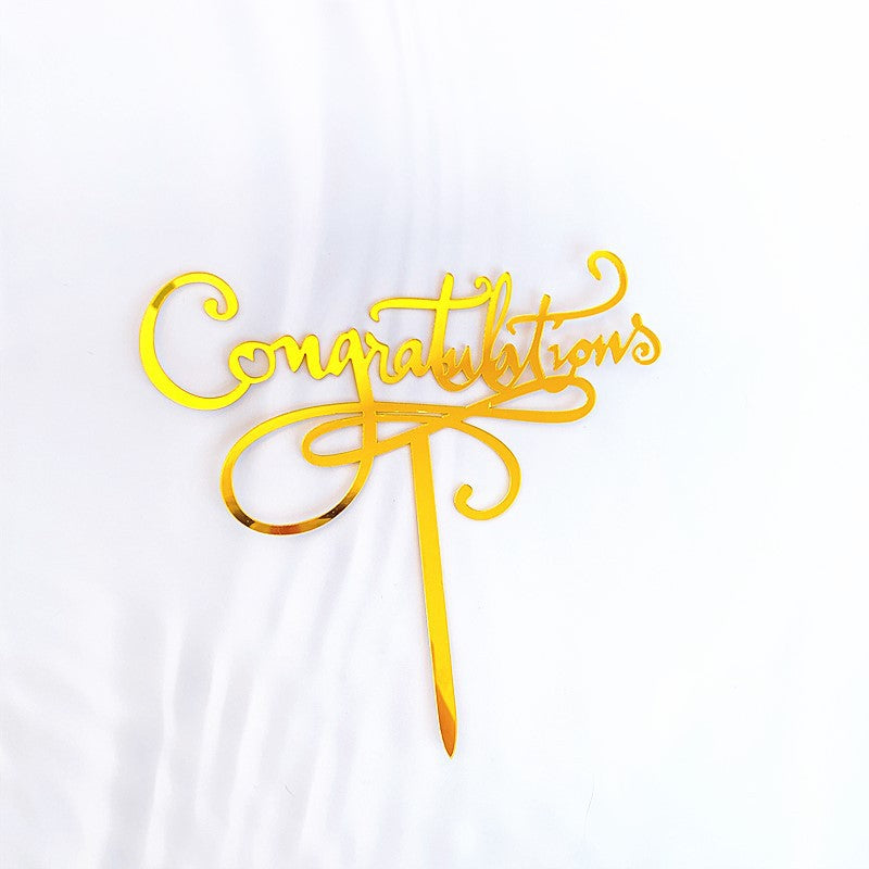 Congratulations Gold Cake Topper, Graduation, Wedding, Retirement Party Supplies