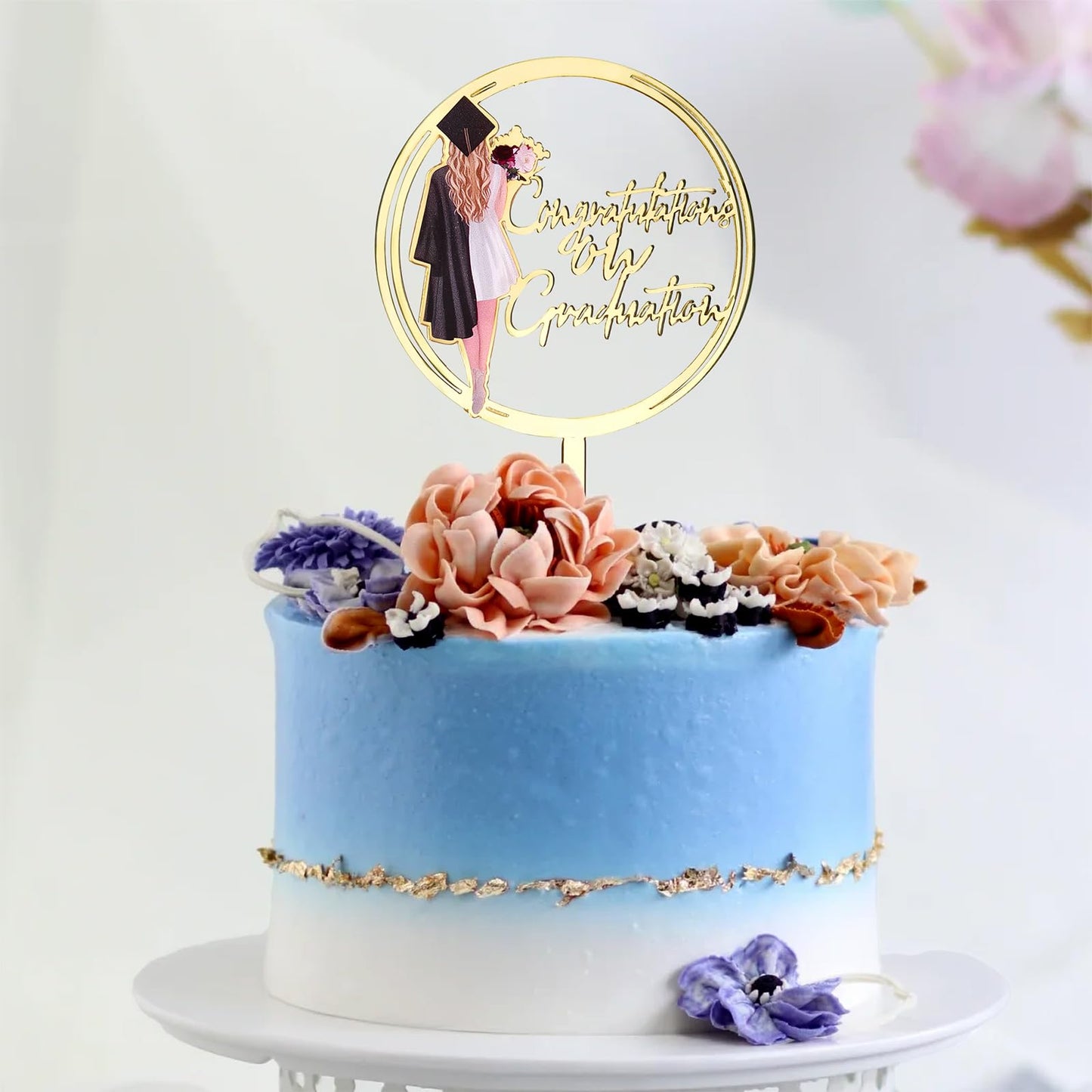 Graduation Cake Topper, 1 Pack Congratulations on graduation Grad Cake Decor, Class of 2025 Cake Decorations for Senior High School College Grad Party Supplies