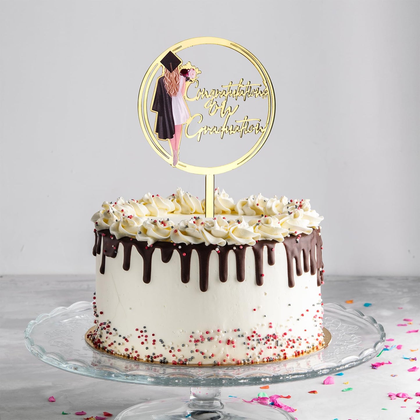 Graduation Cake Topper, 1 Pack Congratulations on graduation Grad Cake Decor, Class of 2025 Cake Decorations for Senior High School College Grad Party Supplies