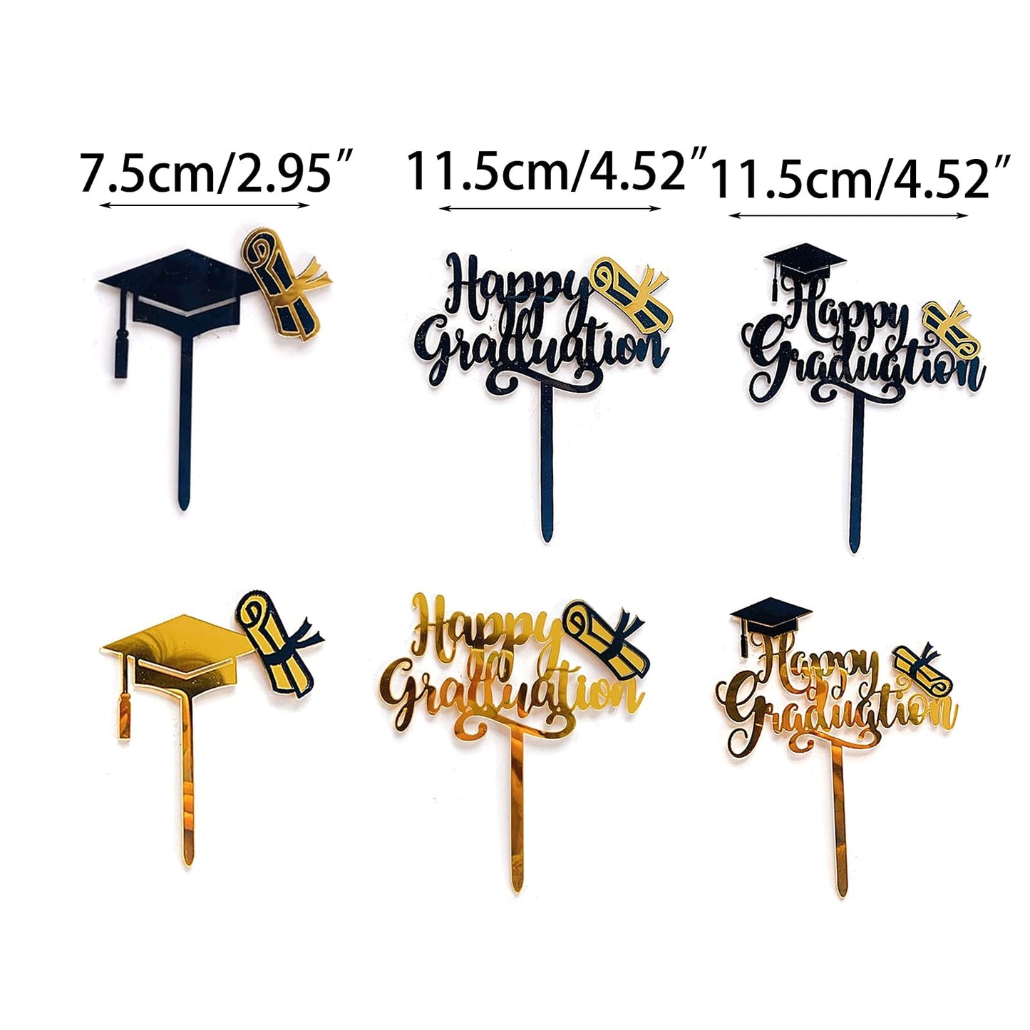 6 Pcs Graduation Cake Toppers Acrylic Cake Topper for 2025 High School Table Centerpiece Sticks Party Cake Decorations Supplies