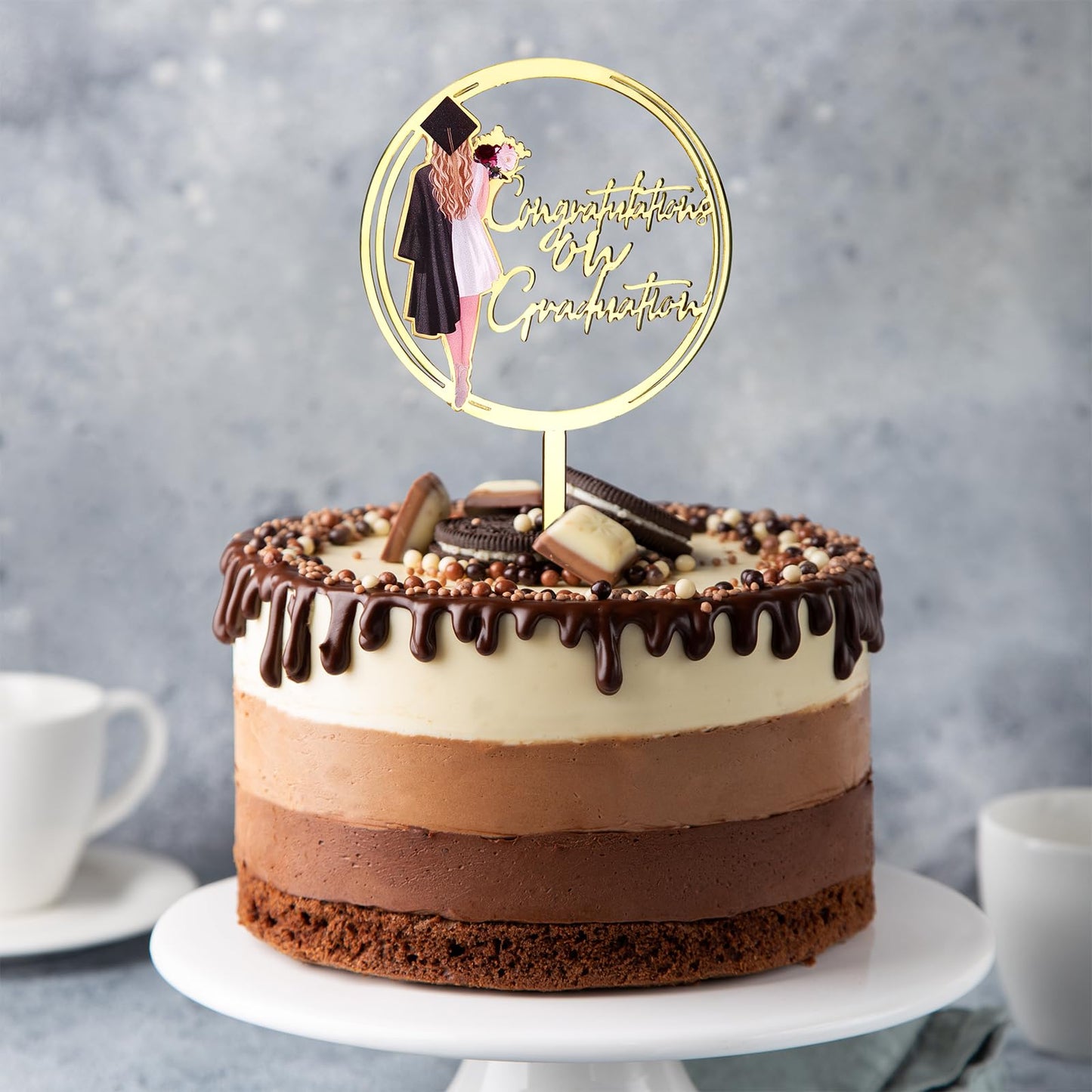 Graduation Cake Topper, 1 Pack Congratulations on graduation Grad Cake Decor, Class of 2025 Cake Decorations for Senior High School College Grad Party Supplies