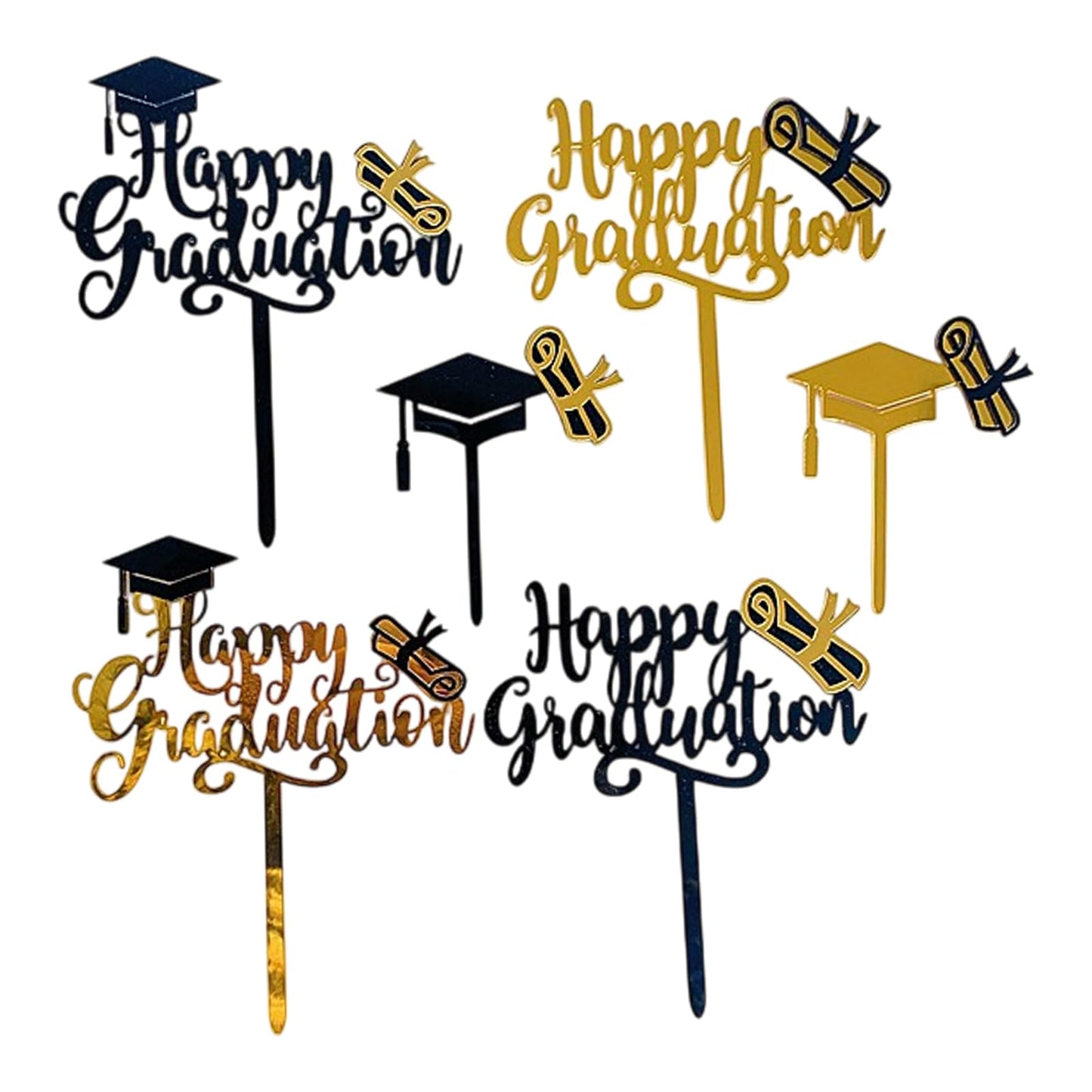6 Pcs Graduation Cake Toppers Acrylic Cake Topper for 2025 High School Table Centerpiece Sticks Party Cake Decorations Supplies