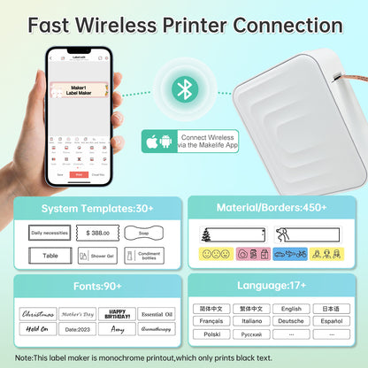 M1 Bluetooth Mini Label Printer with Tape – Portable Thermal Sticker Machine for Organizing, Includes 1 Roll