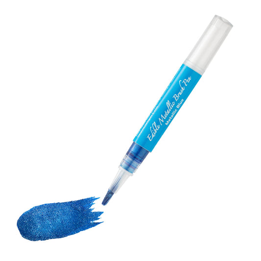 Edible Metallic Glitter Pen - Shimmering Blue Food Coloring Marker with Brush Tip for Cake, Cookie & Fondant Decorating | Food Safe Paint for Baking, Icing, Easter Eggs & DIY Crafts