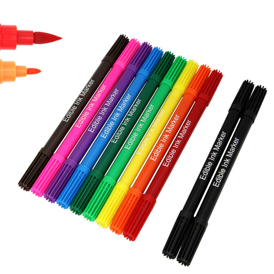 11Pcs Food Coloring Pens - Dual Tip Edible Markers for Cakes, Cookies, Fondant, Easter Eggs | Food Grade Safe, 10 Vibrant Colors (Fine & Thick Tips)