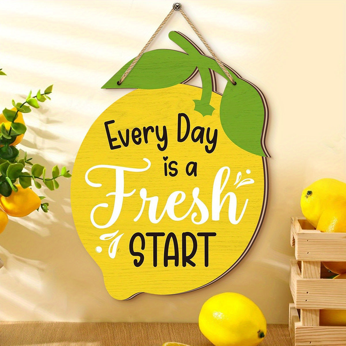 我要英文版 Sunny Lemon Wooden Plaques - Inspirational Home Decor for Kitchen, Living Room & Garden