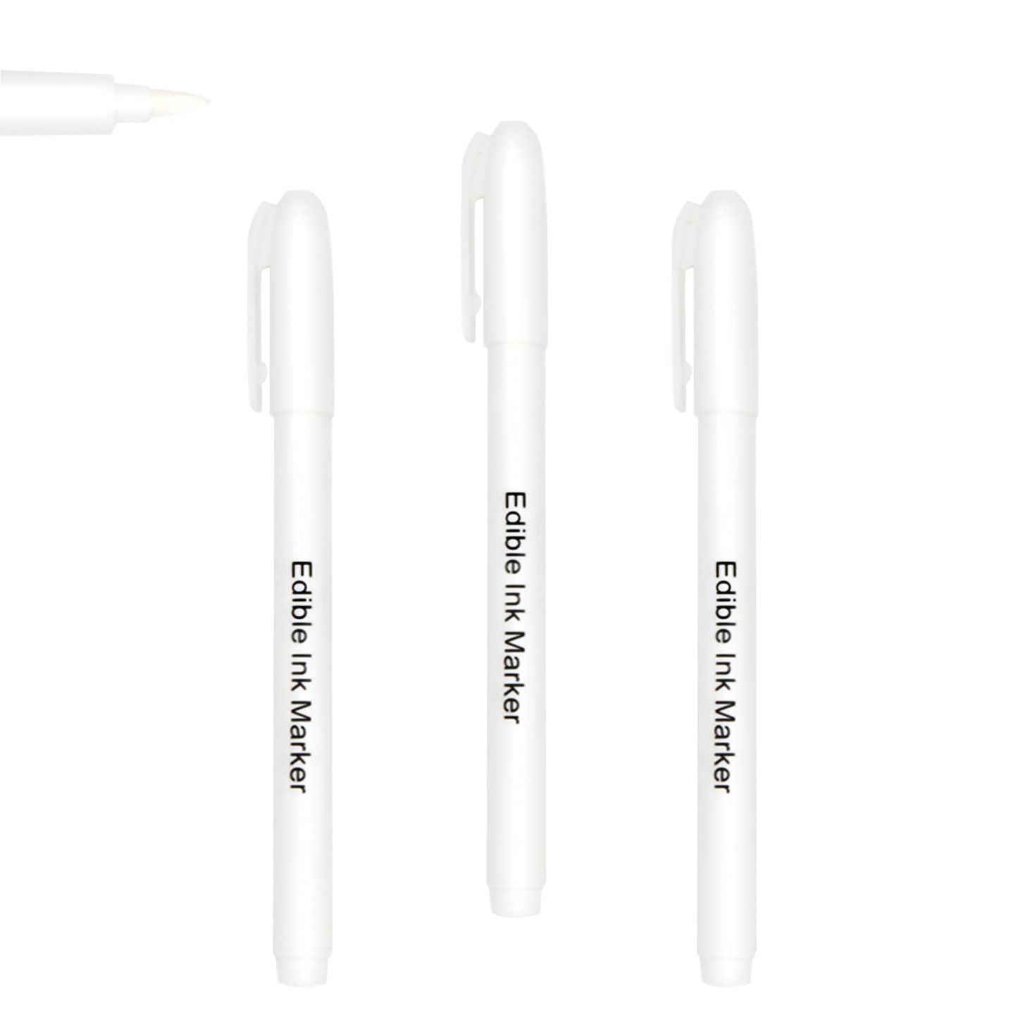 3pcs White Edible Markers for Cake Decorating - Food Grade Ink Pens with Upgraded Smooth Tip, Perfect for Cookies, Fondant, Frosting & Baking Supplies by Edible Ink