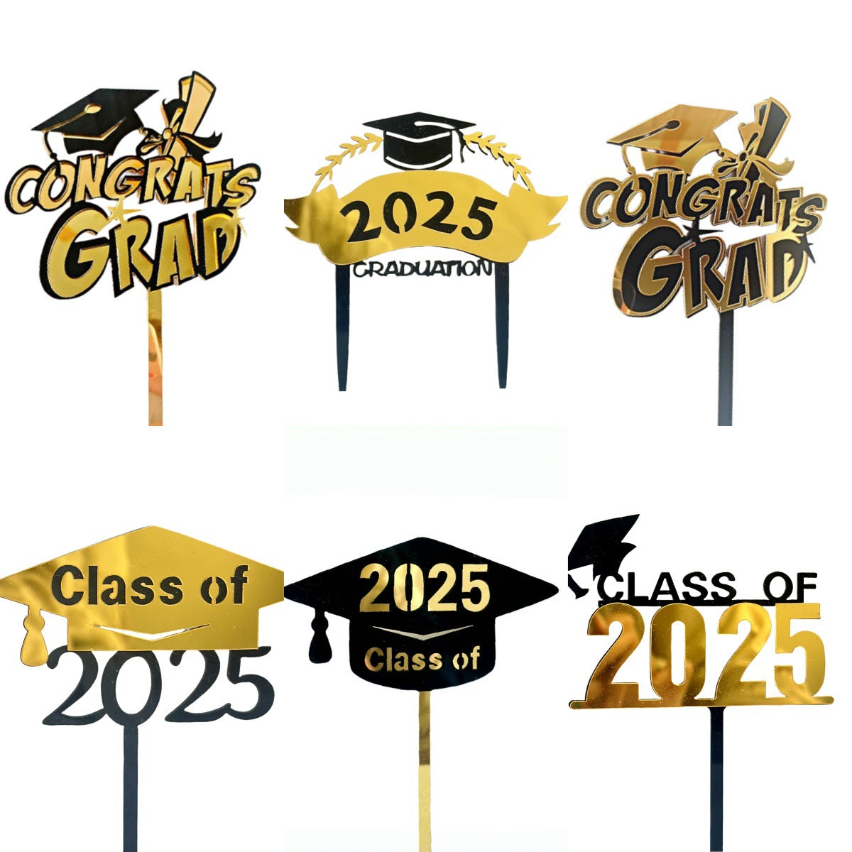 2025 Graduation Cupcake Toppers Glitter Diploma Grad Cap Cake Topper Class of 2025 Cupcake Picks Congrats Grad Cupcake Decorations for Boys Girls Theme Party Supplies Black Gold