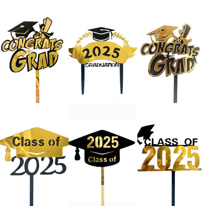2025 Graduation Cupcake Toppers Glitter Diploma Grad Cap Cake Topper Class of 2025 Cupcake Picks Congrats Grad Cupcake Decorations for Boys Girls Theme Party Supplies Black Gold
