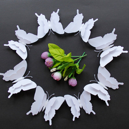 12pcs White 3D Double-Layer Butterfly Wall Decor - Elegant Wedding & Party Decoration (Realistic Dimensional Butterflies, Self-Adhesive Home Decor Stickers)