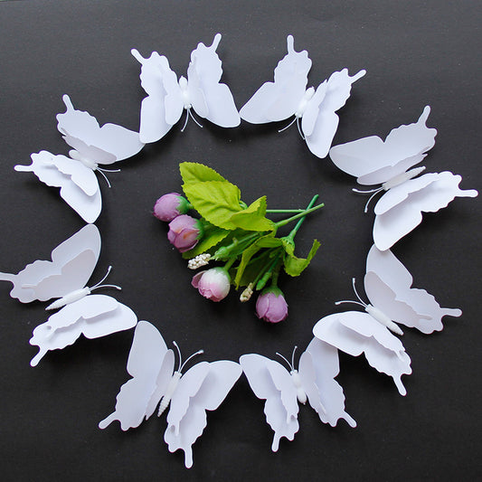 12pcs White 3D Double-Layer Butterfly Wall Decor - Elegant Wedding & Party Decoration (Realistic Dimensional Butterflies, Self-Adhesive Home Decor Stickers)