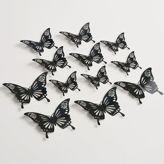 Black 3D Hollow-Out Butterfly Wall Stickers - Bulk Pack for Living Room Decor, Wedding & Holiday Party Decoration