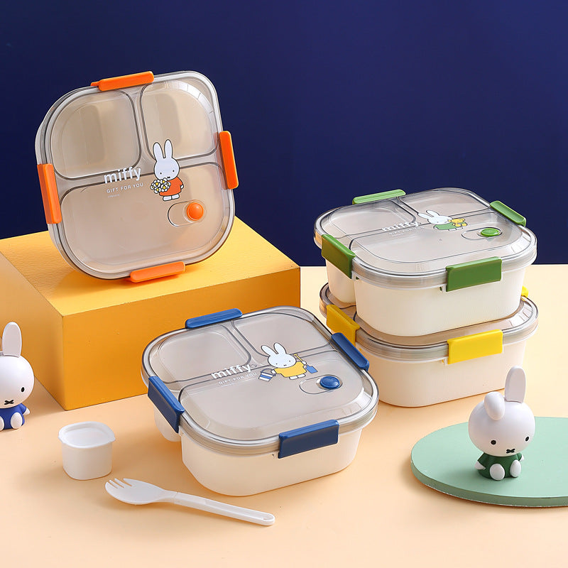 Official Miffy Lunch Box Set - 4-Compartment Microwave Safe Bento for Adults/Students (BPA-Free Plastic + Cutlery)