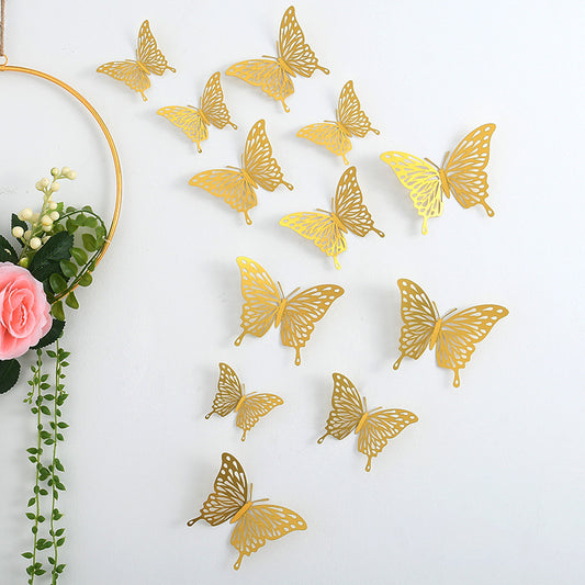 3D Hollow-Out Butterfly Wall Stickers - Self-Adhesive Decals for Kids' Room & Nursery Background Walls (Creative Cut-Out Design, Removable Decor)