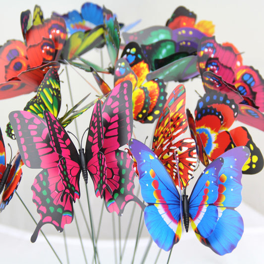 12cm Double-Layer Stem Butterfly - PVC Realistic Garden Butterflies for Outdoor Decor, Floral Arrangements, and Landscape Design