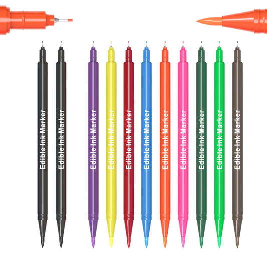 11Pcs Edible Markers for Baking - Ultra Fine Tip (0.5mm) Food Coloring Pens, Dual Tip Food Grade Safe for Cake, Cookie, Fondant Decorating, Drawing - 10 Vibrant Colors