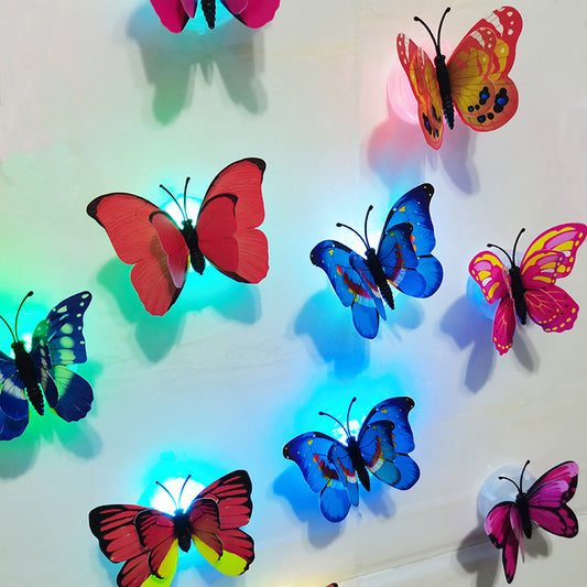 12pcs Rainbow LED Butterfly Night Lights - Color-Changing 3D Wall Stickers with Glow Effects, Creative Gift Decor for Bedroom/Kids Room (USB Powered, Remote Control)