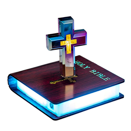 Levitating Cross Lamp Magnetic Floating Bible Night Light Colorful Levitation Cross Ornament Levitating Cross with Glowing Base Home Desk Table Decoration