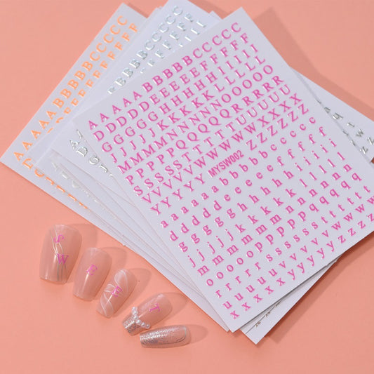 12 sheet 12-Color Fluorescent Nail Letter Stickers Set - Complete A-Z Alphabet (Upper & Lower Case) for School Nail Art Classes & Office Creativity