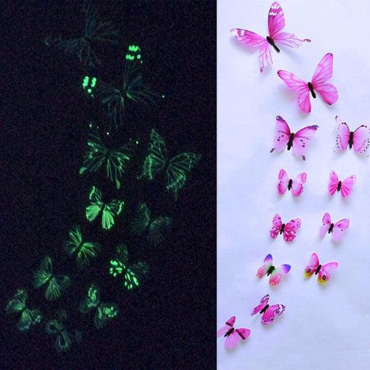 12pcs Glow in The Dark Butterfly Wall Stickers - Self-Adhesive Fluorescent Decals for Kids Room Decor, Nursery Wall Art (Night Light Decorations, Luminous Wall Decals)