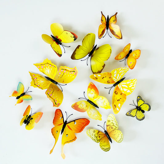 12-Piece 3D Realistic Butterfly Wall Stickers Set - Single Layer Design for Living Rooms, Kids' Rooms & Kindergarten Creative Wall Decor