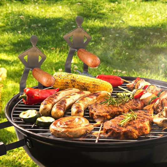 3pcs Stainless Steel Sausage Roaster Set – Funny Standing Man Hot Dog Holder for BBQ, Camping & Outdoor Grilling Accessories